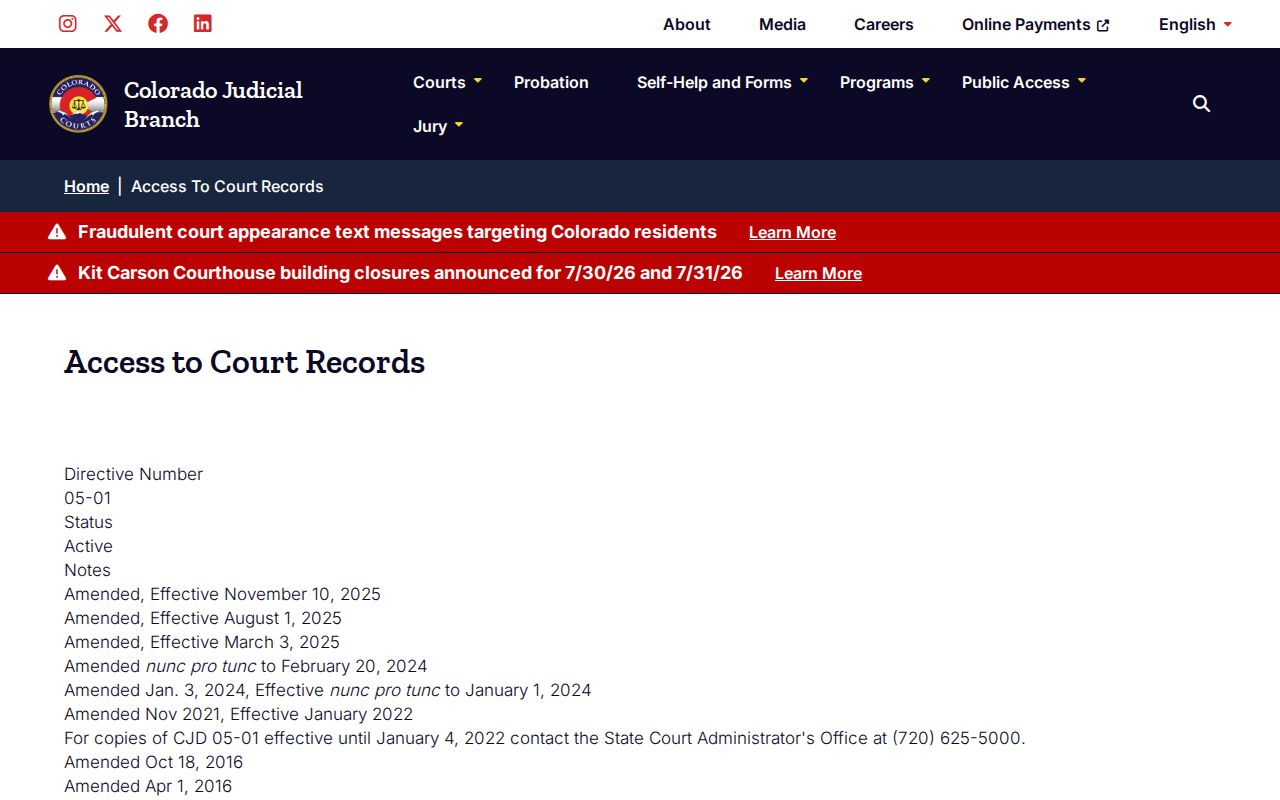 Elbert County court records access to court records CJD 05-01 page
