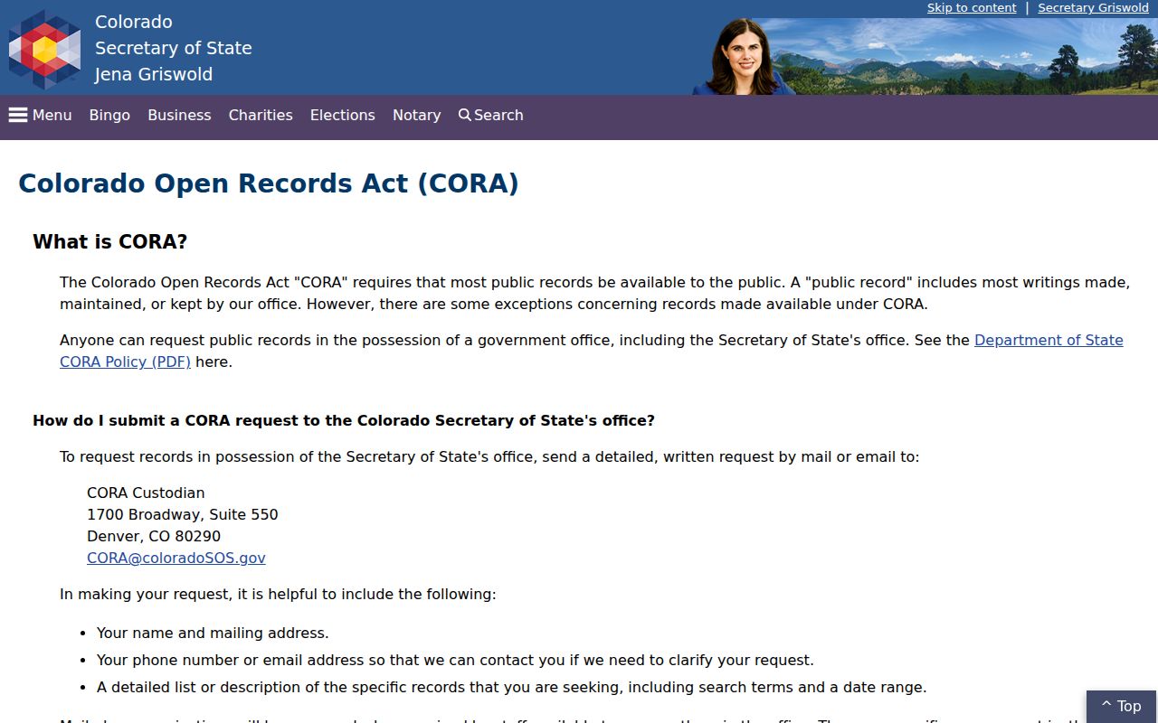 Elbert County court records Secretary of State CORA explanation