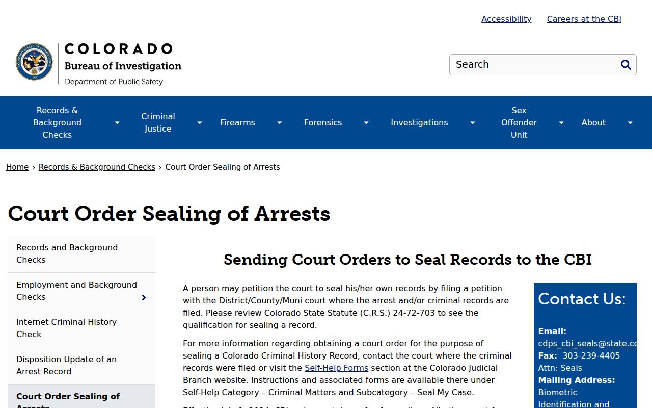 Elbert County criminal court records CBI court order sealing guidance