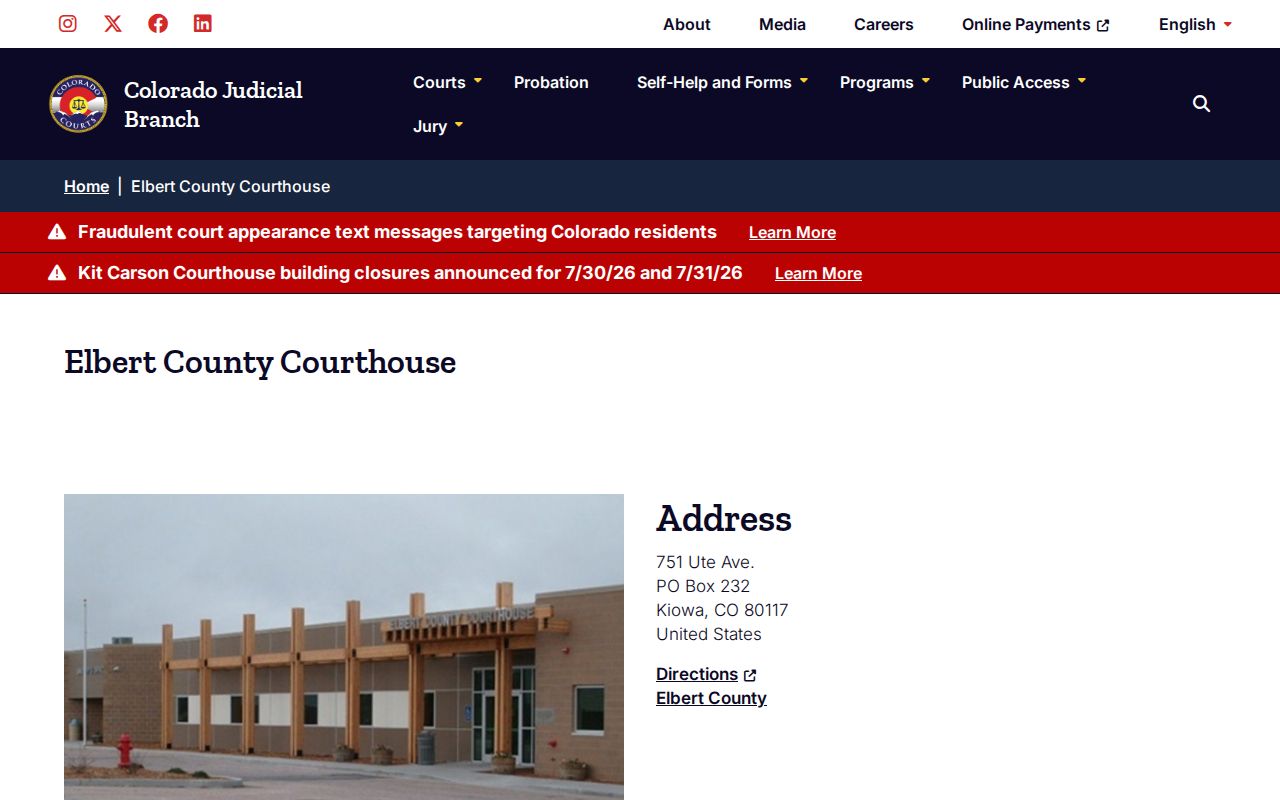 Elbert County District Court courthouse location records source
