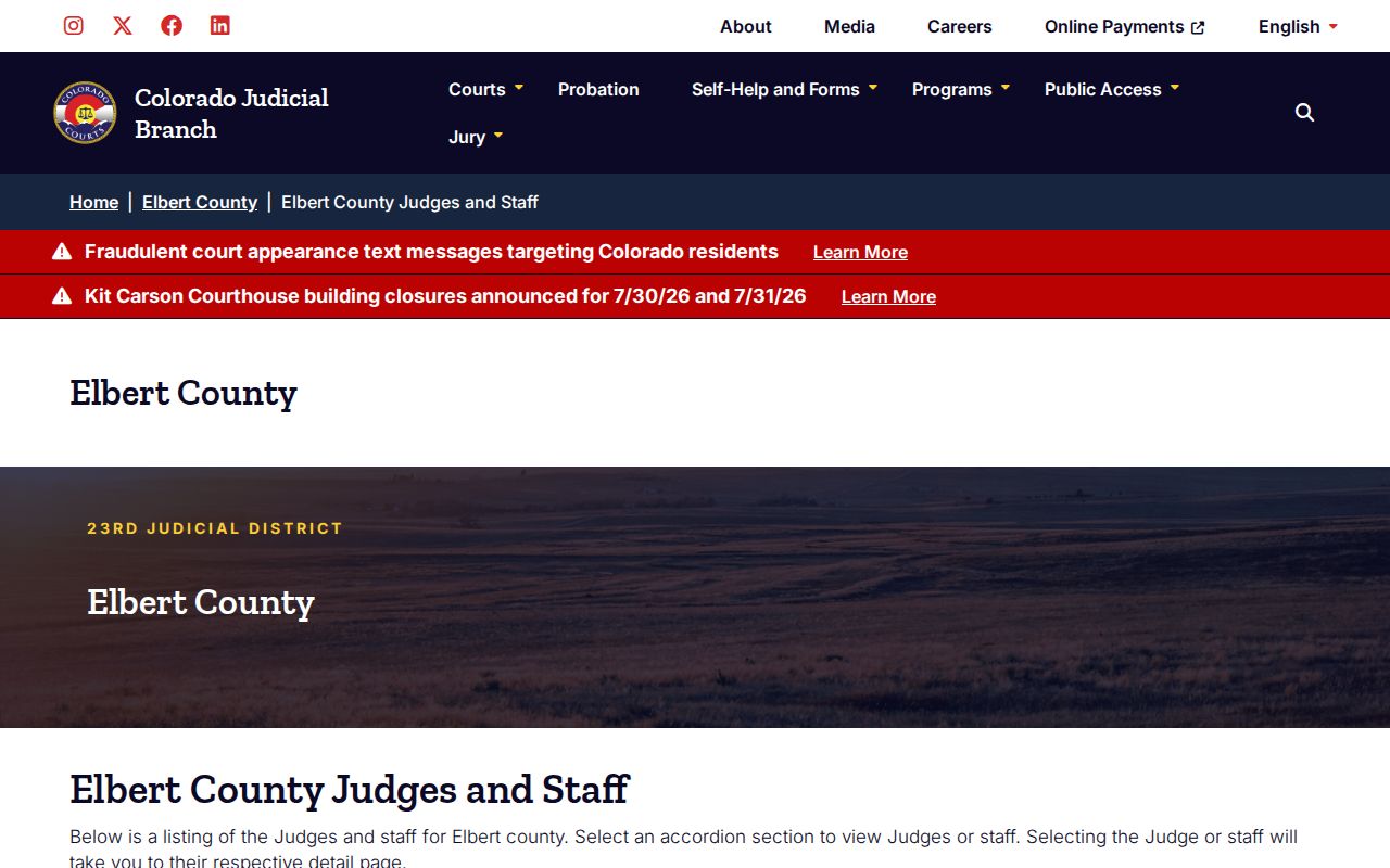Elbert County District Court judges and staff records source