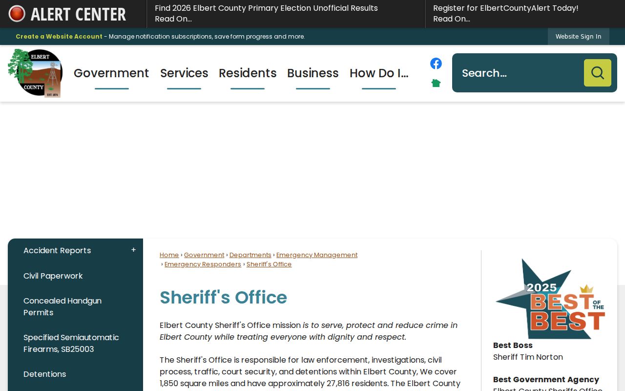 Elbert County inmate records Sheriff's Office page
