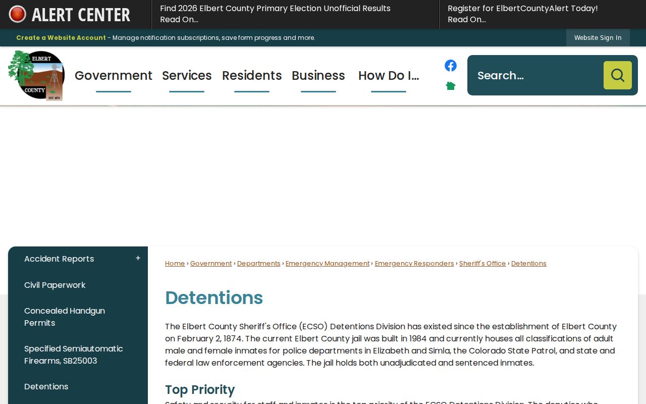 Elbert County inmate records Detentions page