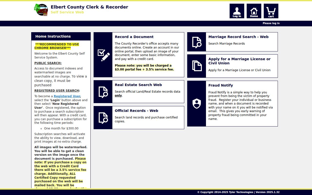 Elbert County marriage records Clerk and Recorder Self Service Web portal