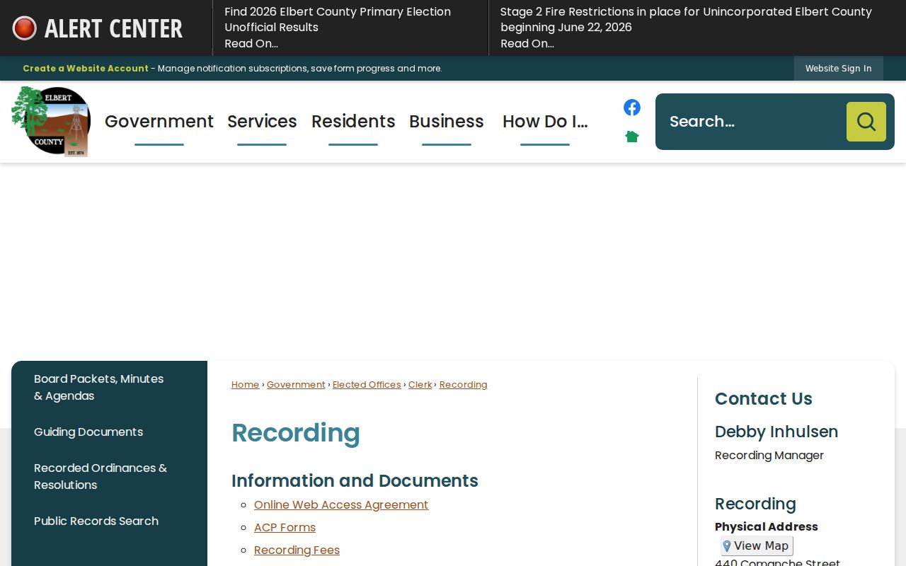 Elbert County marriage records recording office page