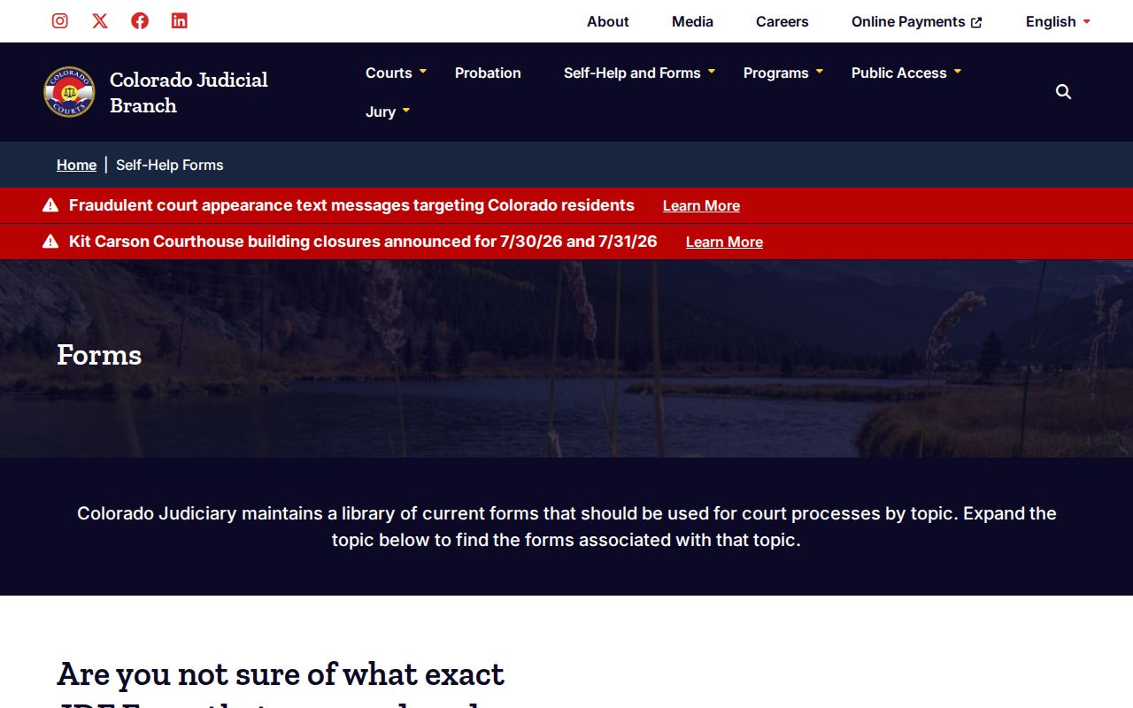 Elbert County probate records Colorado Judicial Branch forms library