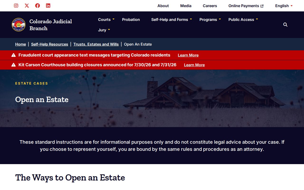 Elbert County probate records Colorado open estate page