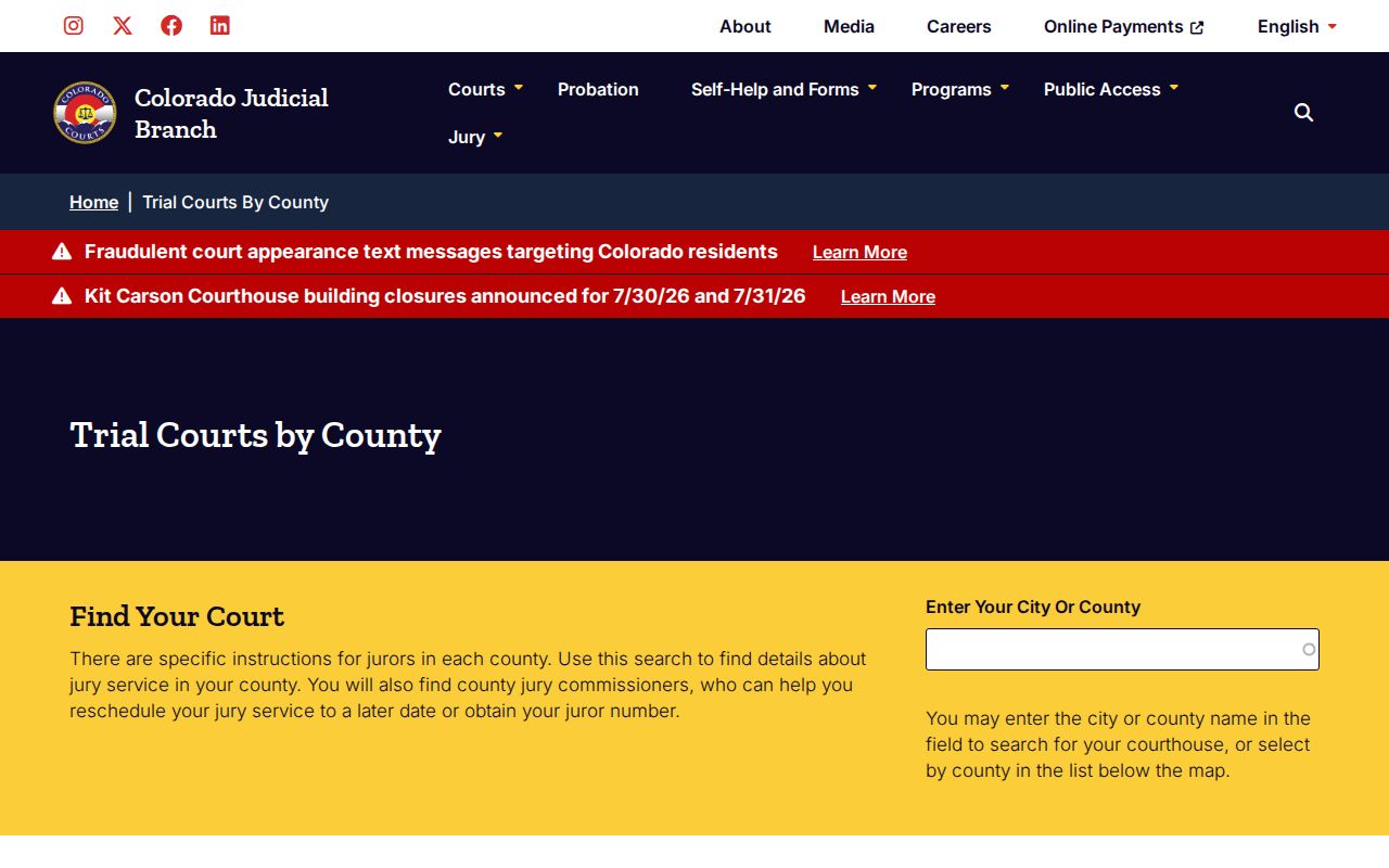 Elbert County traffic court records Colorado county court jurisdiction page