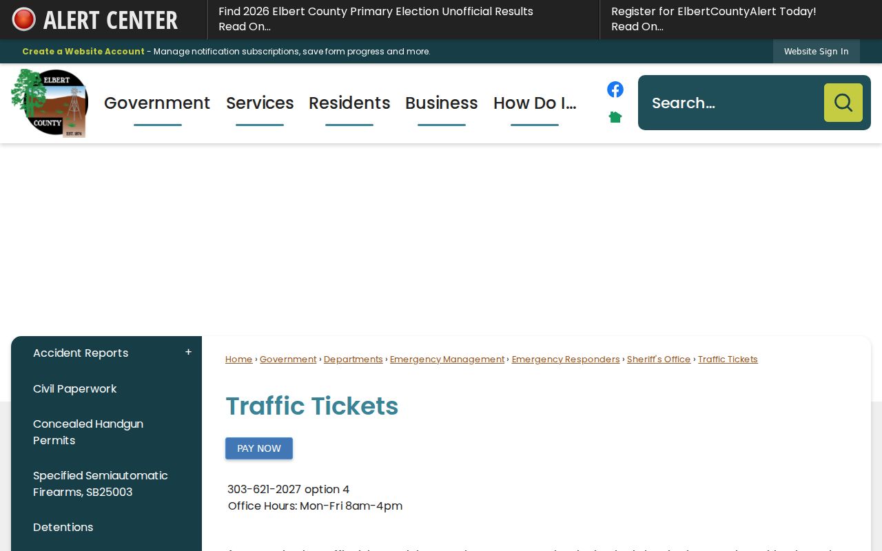 Elbert County traffic court records traffic tickets page